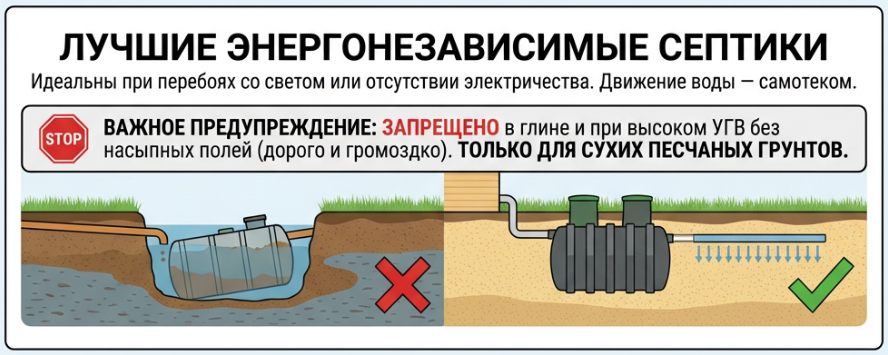 Лучшие энергонезависимые септики для дачи