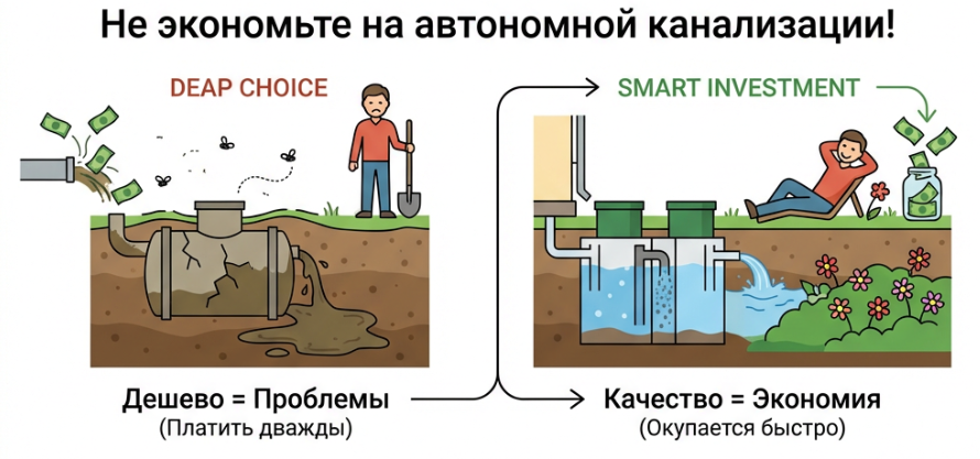 Не экономьте на автономной канализации. 