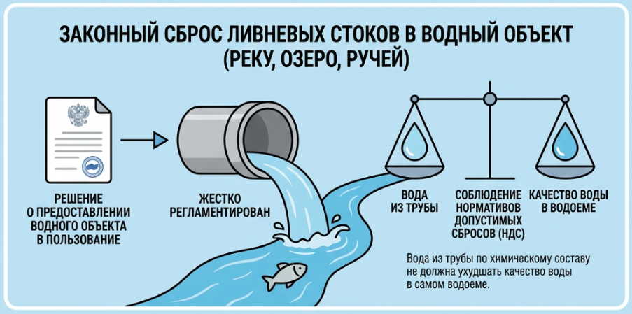 Сброс ливневых стоков в водоемы (озеро, река, ручей, море)