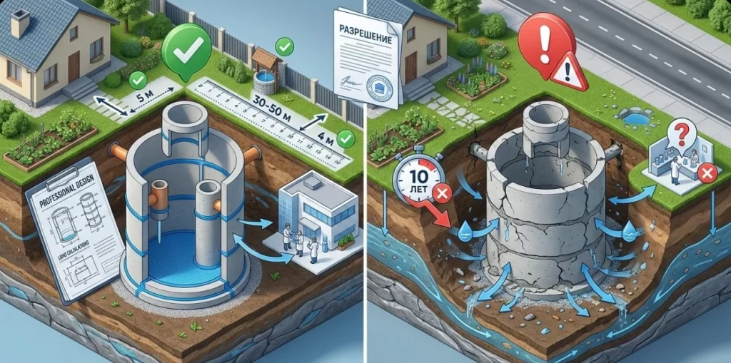 септик из бетонных колец - законы и нормы СанПиН