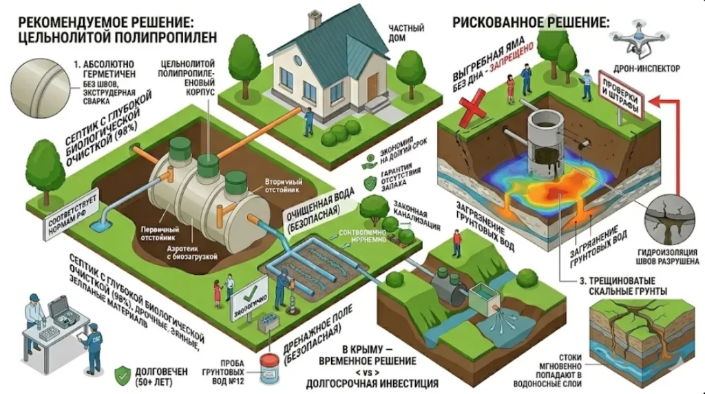 бетонные кольца вместо септика - это риск получить штраф