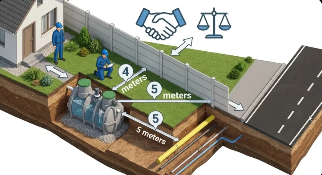 требования к септику рядом с забором и дорогой