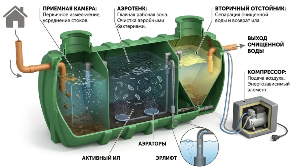 Как выглядит станция аэреции, принцип работы