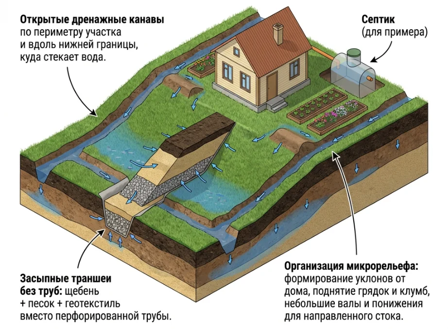 Бюджетный (простой) дренаж вокруг дома и на участке своими руками