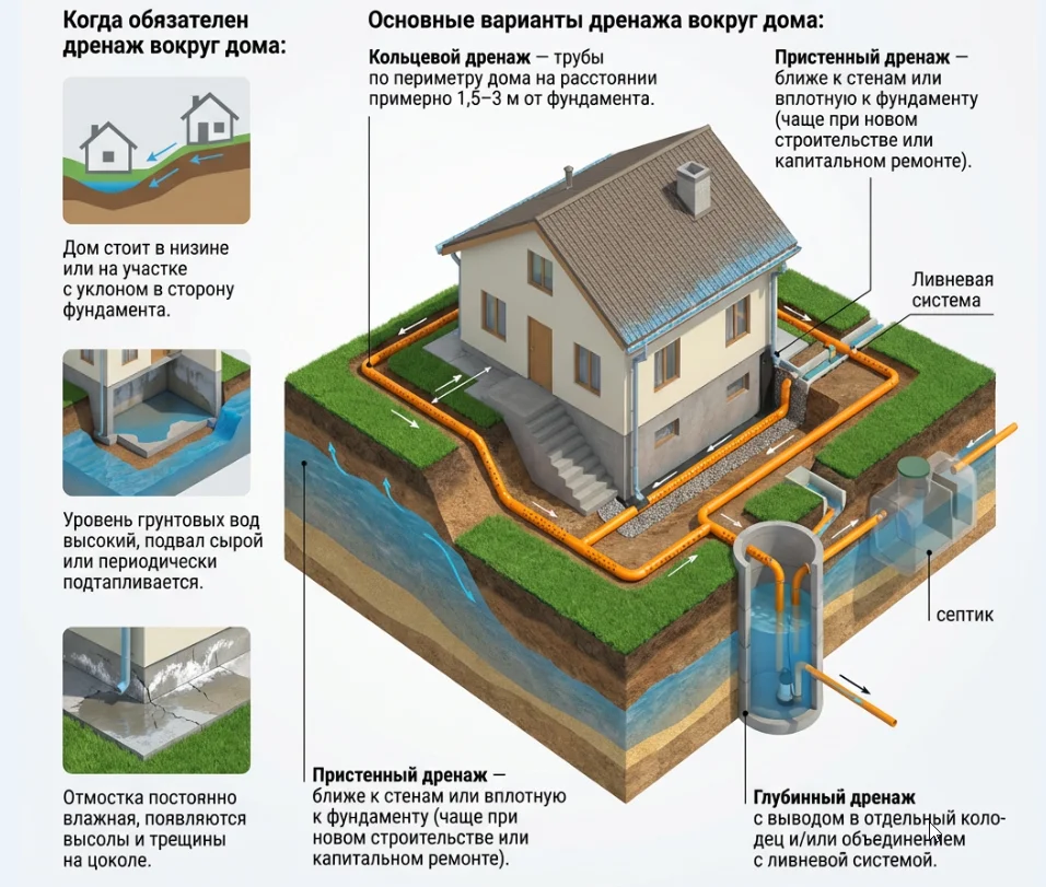 Дренажная система вокруг дома