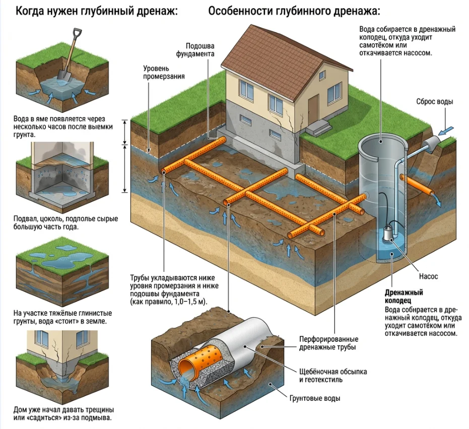 глубинный дренаж участка