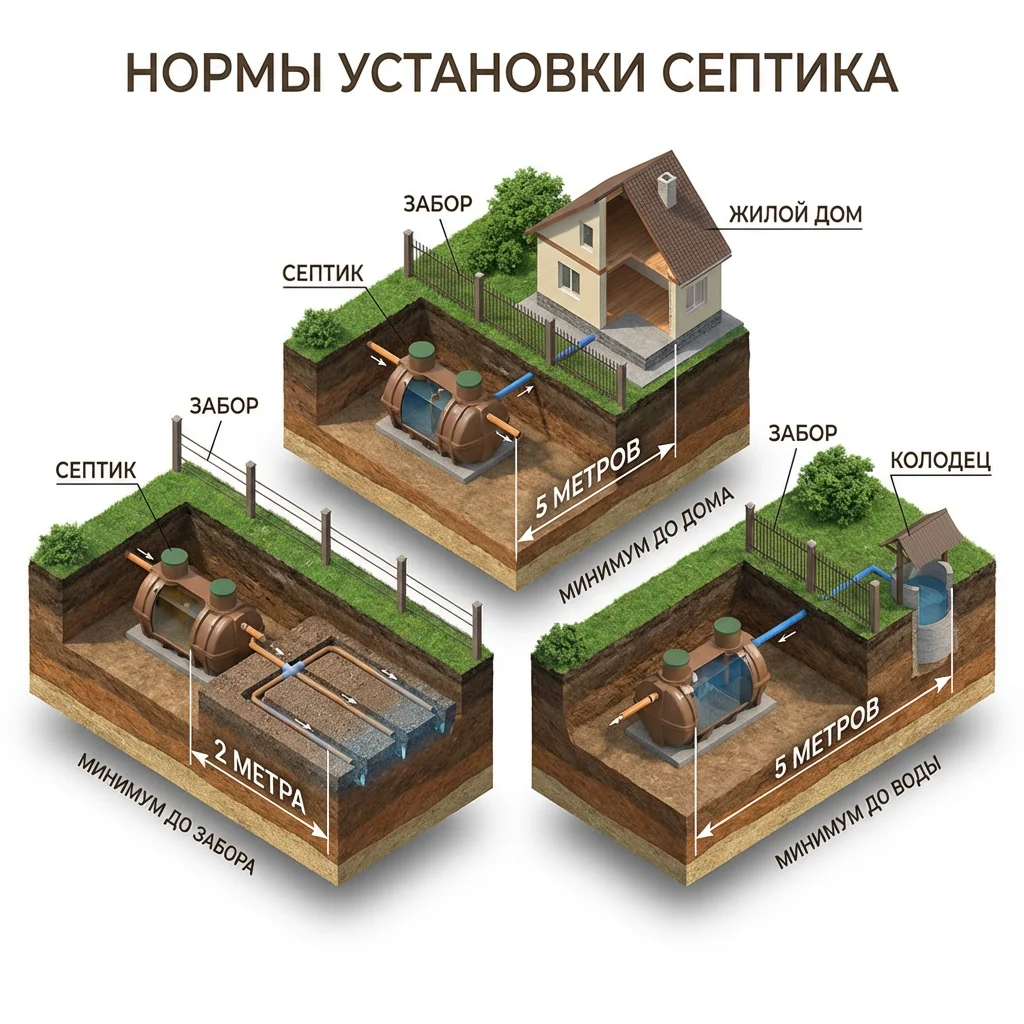 нормы и расстояния установки септика