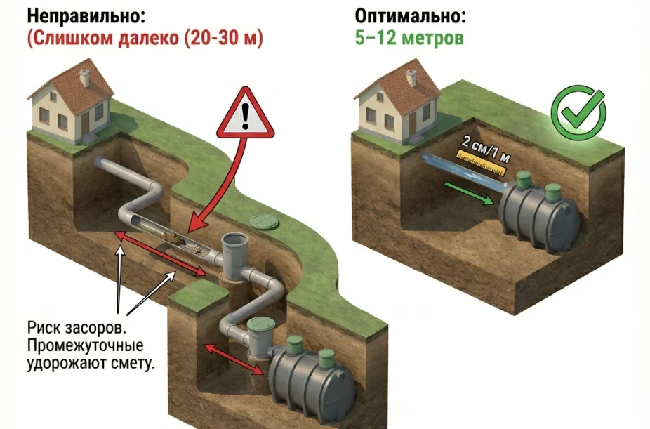 Оптимальное расстояние установки септика от дома