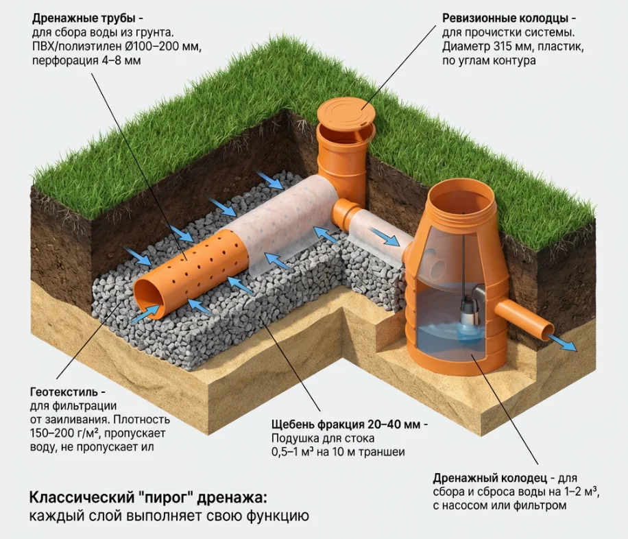 Основные элементы дренажа