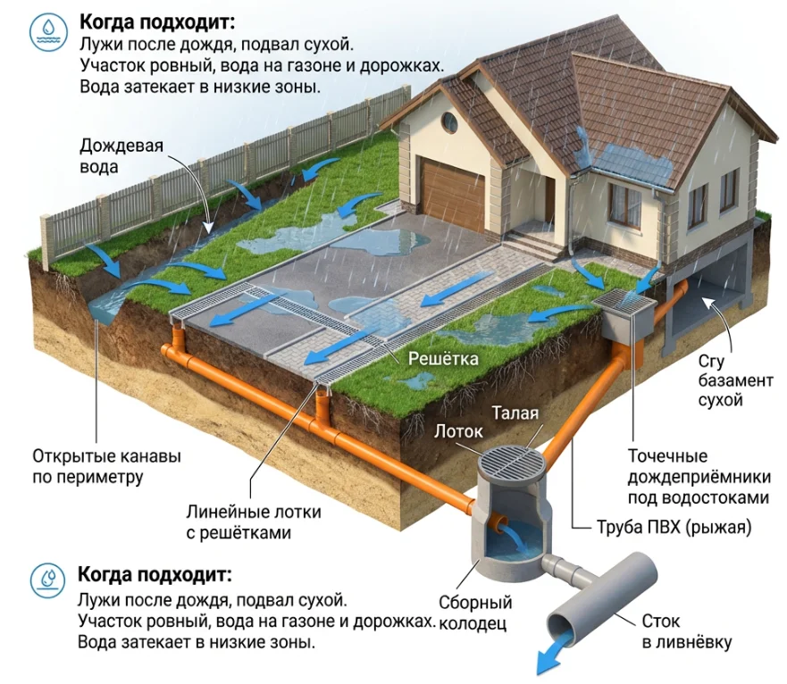 поверхностный дренаж участка
