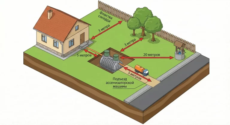 расстояния и отступы для монтажа септика