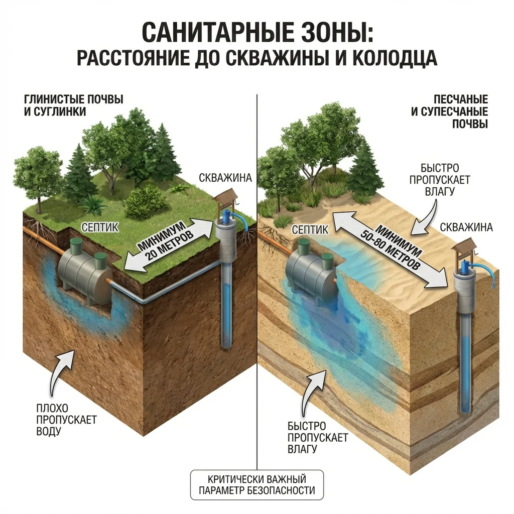 Расстояние от септикадо колодца