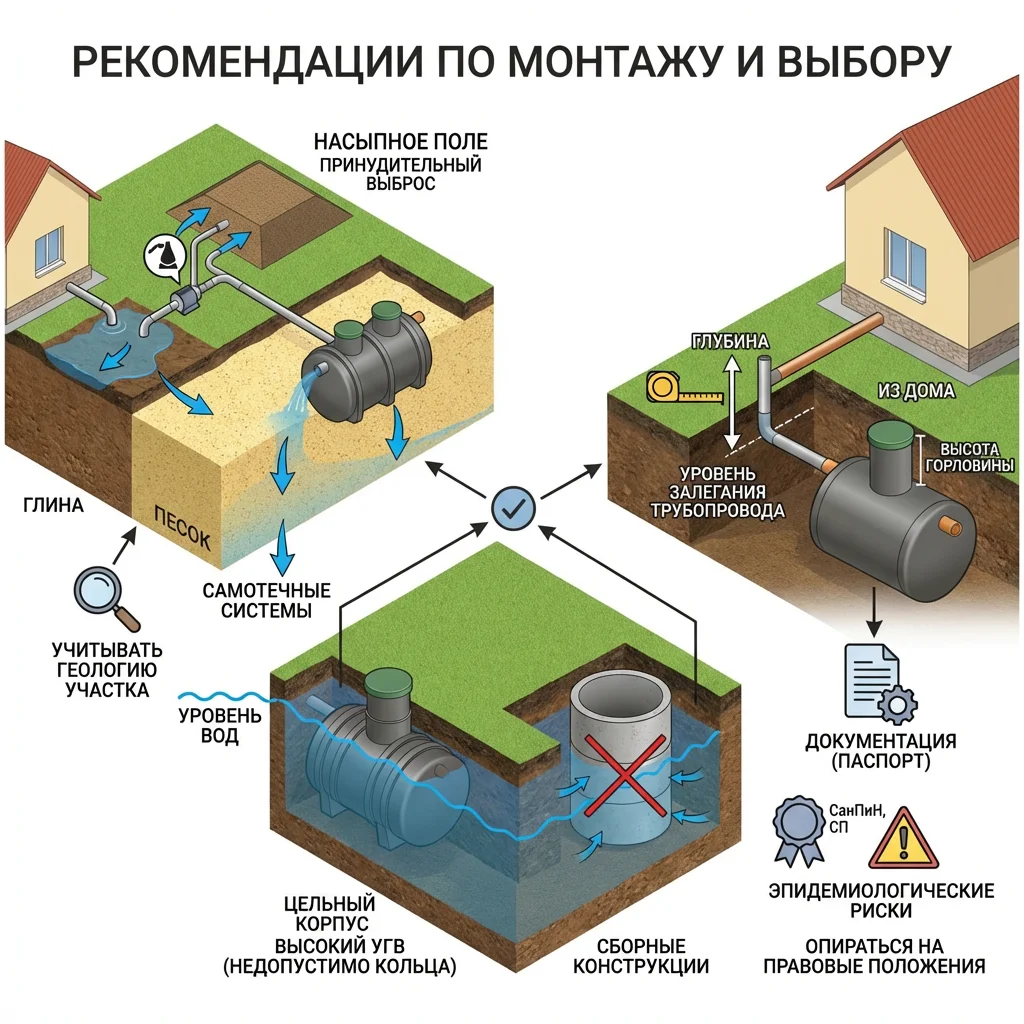 рекомендации по выбору места монтажа септика на участке