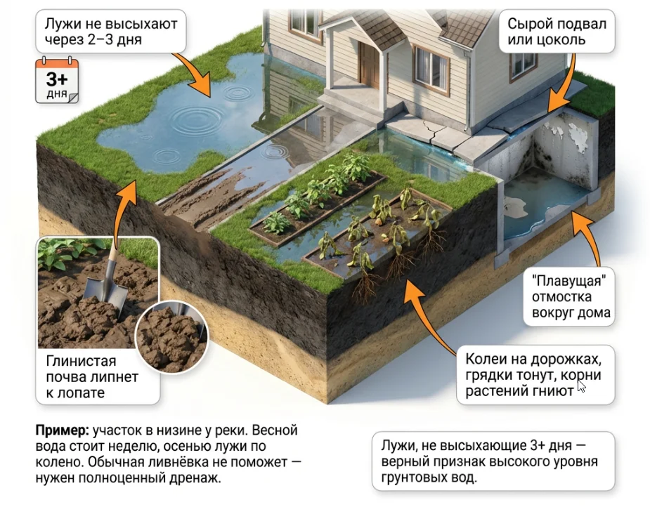 Как понять что участок нужно осушать от воды